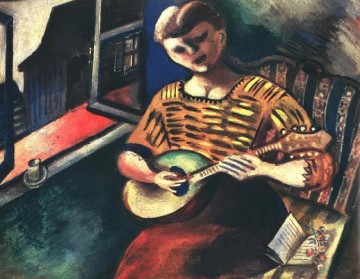  Mandolina Arte - Lisa con una mandolina contemporáneo Marc Chagall